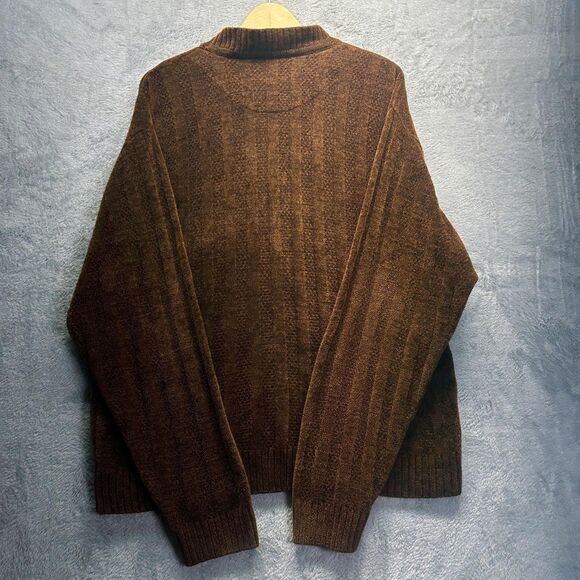 Vintage Saxony Sweater Mens Large Rust Brown Textured Mock Neck Rare Exclusive - Picture 2 of 16